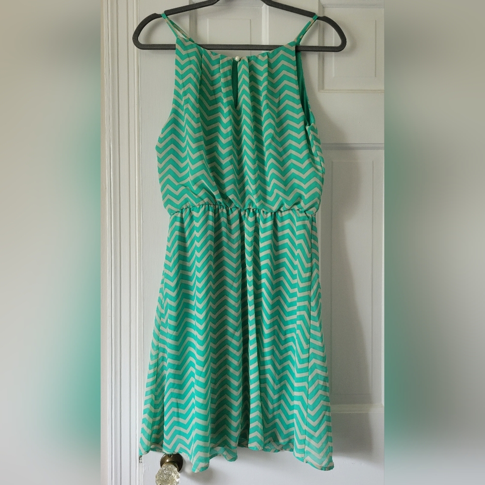 Mint green chevron stripe sleeveless dress